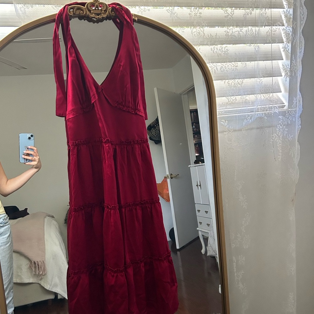 Vintage y2k red silk halter betsey Johnson dress